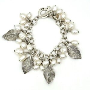 Silpada Retired B1631 Sterling Silver Pearl & Leaf  “Cha Cha” Bracelet